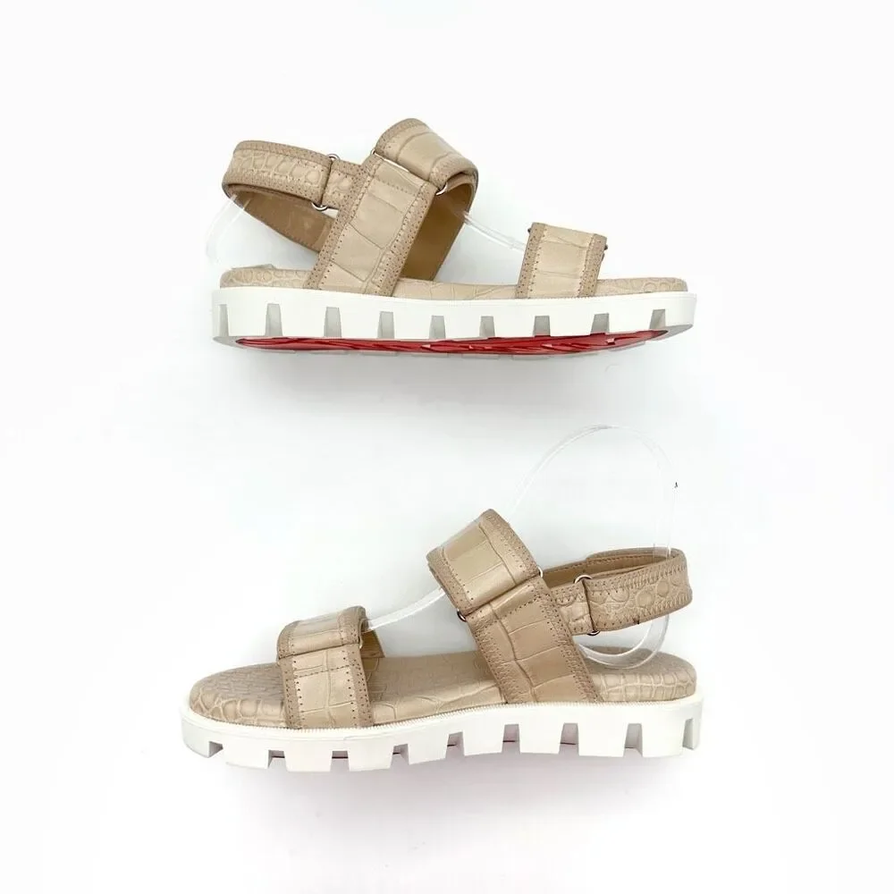 CHRISTIAN LOUBOUTIN Lock Cool Beige Dad Sandal Size 37.5 US 7 Chunky Croc Emboss